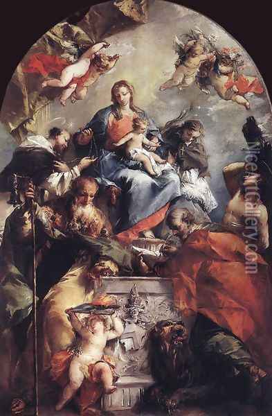 Madonna and Child with Saints 1746-48 Oil Painting - Giovanni Antonio Guardi