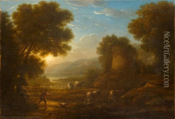 Southern Landscape With A Herdsman Oil Painting - Jan Dirksz. Both