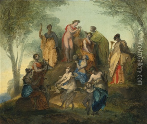 Apollo And The Nine Muses On Mount Parnassus Oil Painting - Pierre-Paul Prud'hon