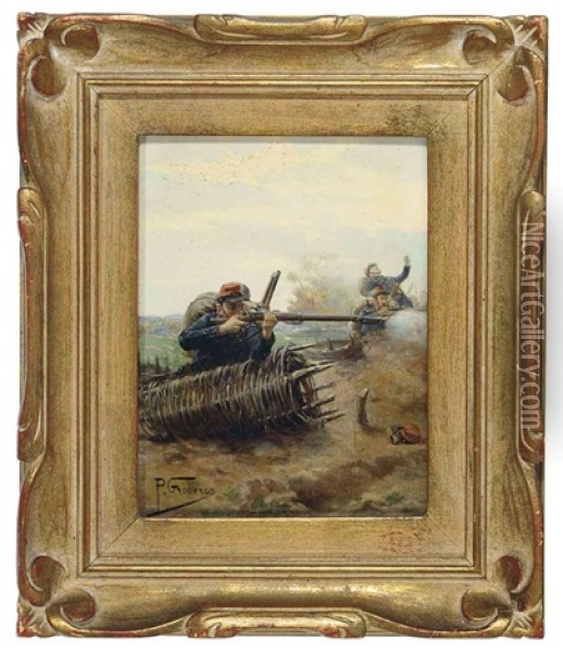 Soldiers At Battle Oil Painting - Paul (Louis Narcisse) Grolleron