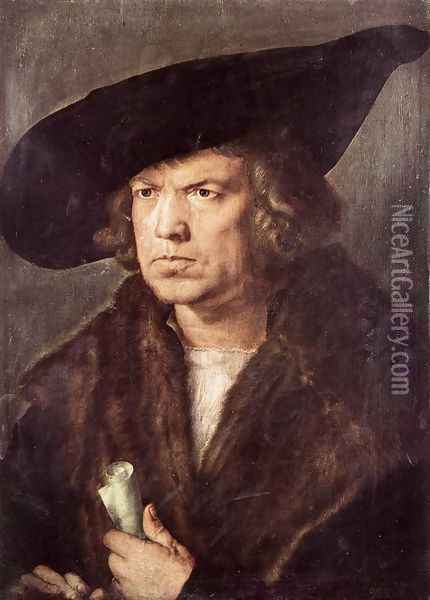 Portrait of a Man with Baret and Scroll Oil Painting - Albrecht Durer