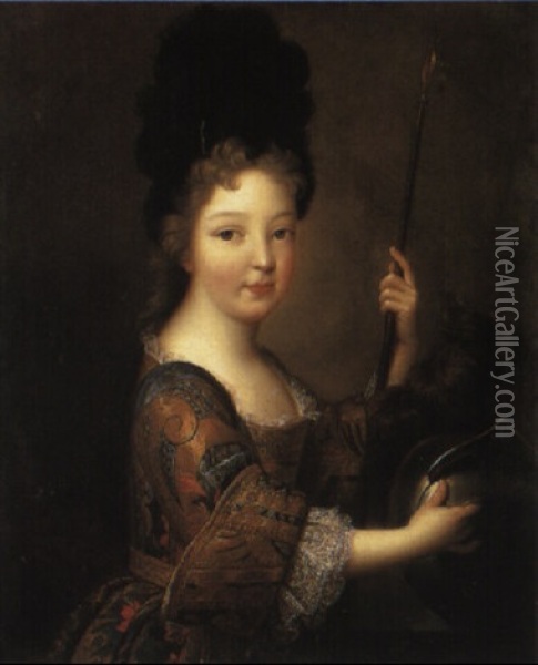 Portrait Of A Girl As Minerva With A Black Feather Head-dress Oil Painting - Alexis-Simon Belle