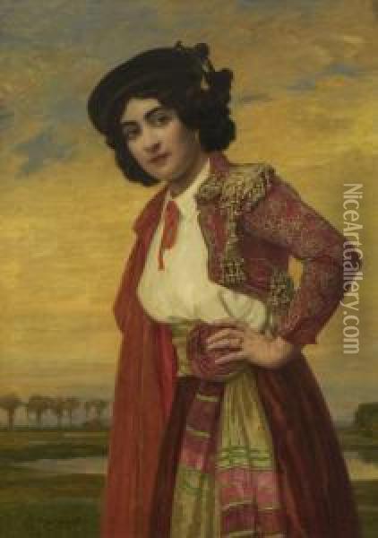 Bildnis Einer Dame In Spanischem
 Kostum. Oil Painting - Ludwig Von Langenmantel