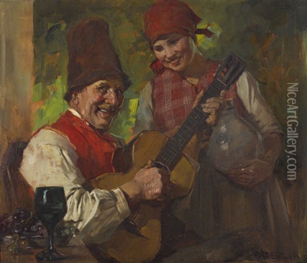Der Gitarrenspieler Oil Painting - August Roeseler