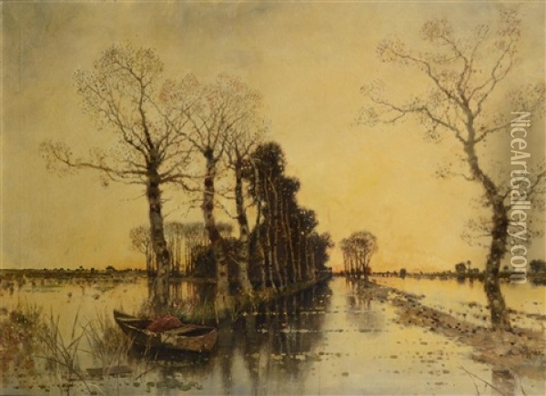 River Landscape Oil Painting - Karl Heffner