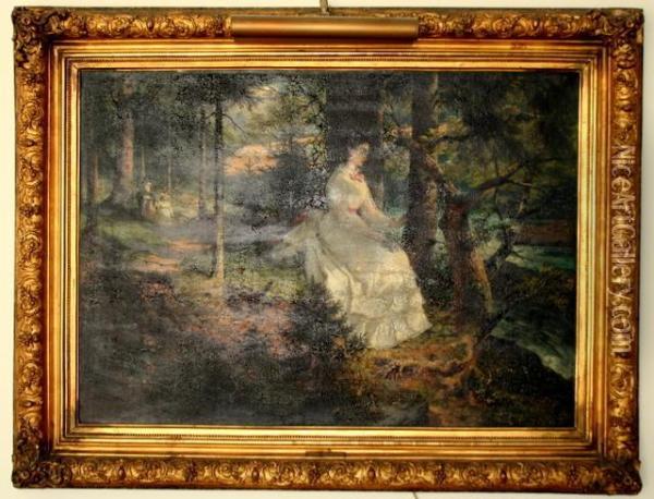 Young Women In Landscape Oil Painting - Vincenzo Cabianca