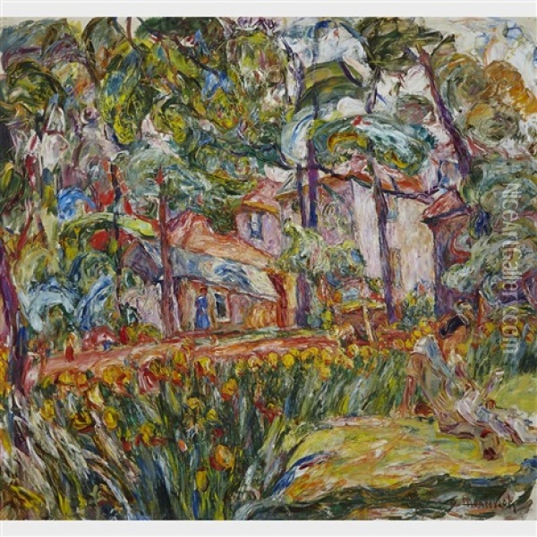 In A Summer Garden Oil Painting - Abraham Manievich