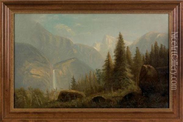 Oil On Canvas Mountain Landscape Oil Painting - Alexander Francois Loemans