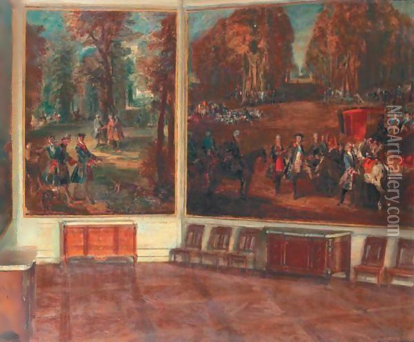 Interieur Du Chateau De Fontainebleau Avec Deux Grands Tableaux De Chasse Oil Painting - Walter Gay