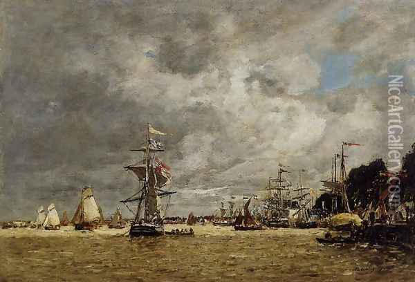 Anvers, Boats on the Ecaut Oil Painting - Eugene Boudin