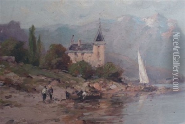 Vue D'un Lac En Suisse Oil Painting - Alfred Godchaux