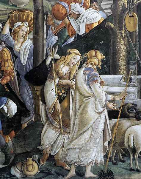 The Trials and Calling of Moses (detail 1) 1481-82 Oil Painting - Sandro Botticelli