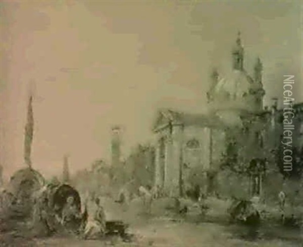 The Zattere, Church Of The Gesuiti, Venice [&]     Santa Maria Della Salute Oil Painting - Edward Pritchett