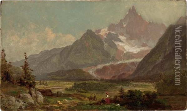 In The Valley Of Chamounix (from Nature) Oil Painting - Samuel Lancaster Gerry
