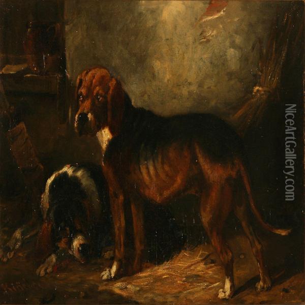 Two Dogs Oil Painting - Carl Fredrik Kioerboe