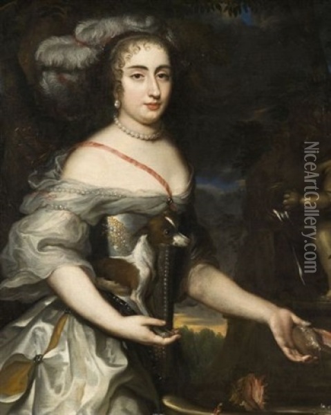 Portrait De La Grande Mademoiselle Oil Painting - Charles Beaubrun