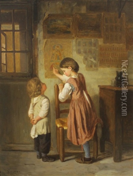 La Petite Fille En Robe Blanche Oil Painting - Paul Seignac