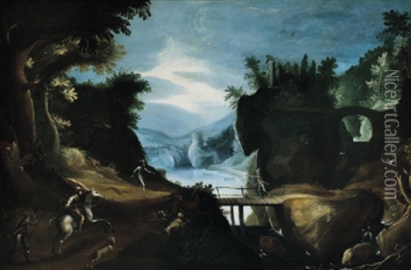 Gebirgige Landschaft Mit Reisenden Oil Painting -  Pozzoserrato