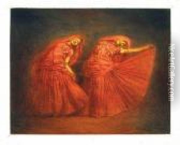 Depicting 2 Indian Dancers Oil Painting - Mortimer Luddington Mempes