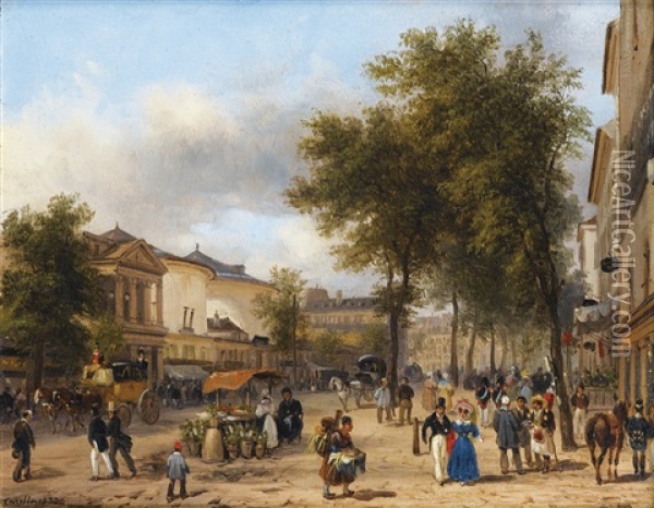 Paris, Vue Du Theatre Des Varietes Sur Le Boulevard Montmartre Oil Painting - Giuseppe Canella I