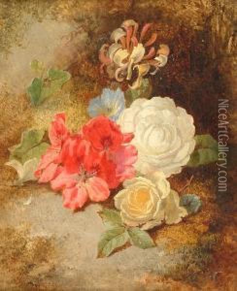 Flowers On A Mossy Bank Oil Painting - Thomas Worsey