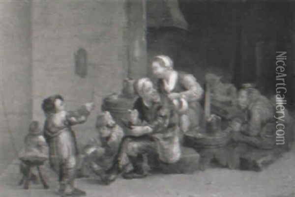 Peasants In A Cottage Interior Oil Painting - Cornelis Pietersz Bega