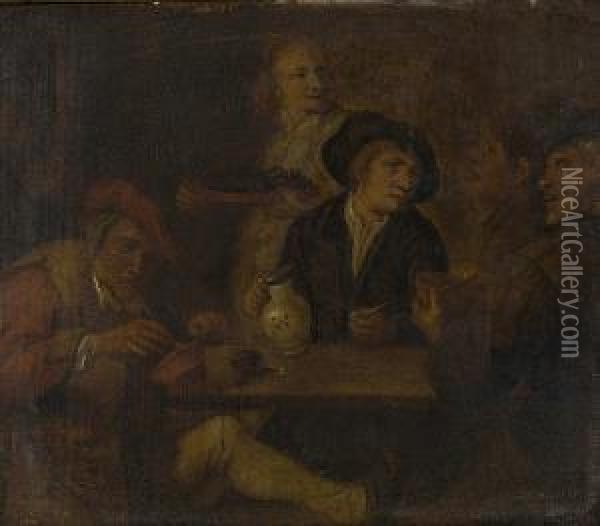 Tavern Scene With Figures Drinking And Smoking Oil Painting - Maarten Van Heemskerck