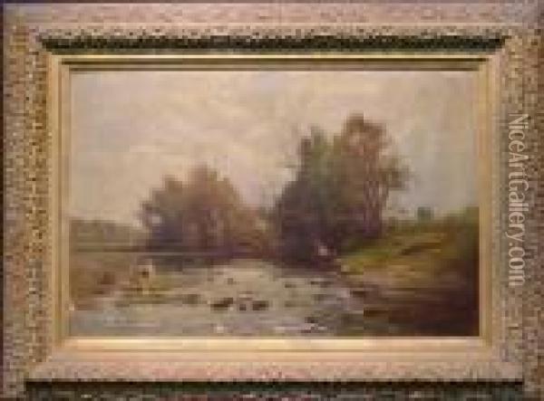Fishing Along The Stream Oil Painting - Edward B. Gay