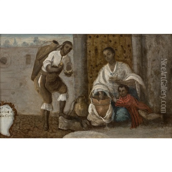 Les Marchands Ambulants (+ La Famille Du Savetier; Pair) Oil Painting - Jose De Paez