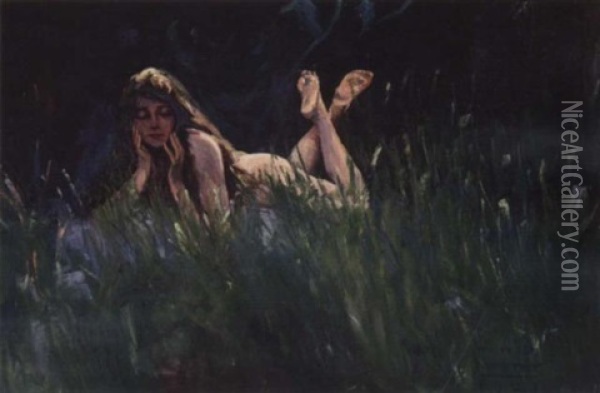 Nude Reclining In The Grass Oil Painting - William Henry Dethlef Koerner