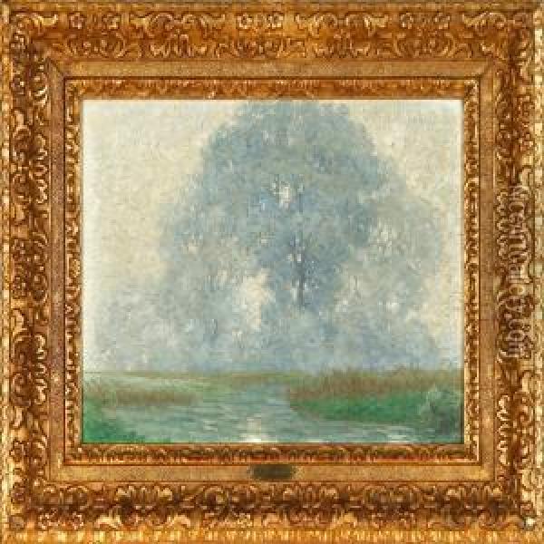 Landscape With A Tree In Misty Landscape Oil Painting - Gustav Heinrich Munch