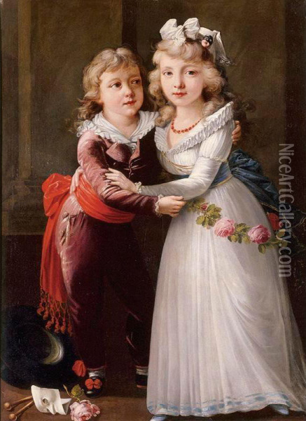 Portrait Of A Young Boy And Girl Oil Painting - Joseph Dorffmeister