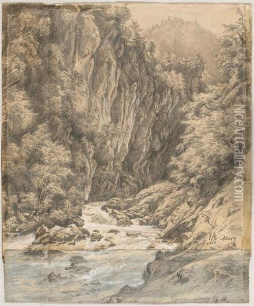 Rushing Mountain Stream Oil Painting - Julius I Jacob