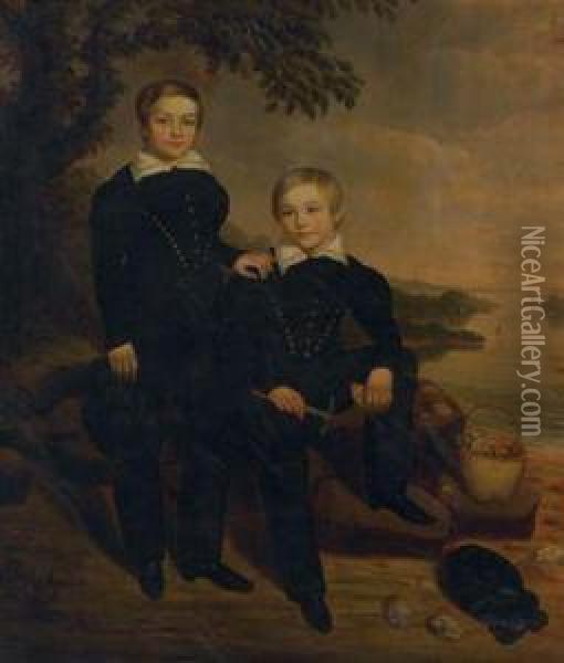 Portrait Of William Wilson Stephenson And Marcus Pendeltonstephenson, Jr., Brooklyn, New York Oil Painting - Joseph Whiting Stock