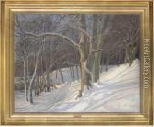 A Path Through The Woodland Oil Painting - Olaf Viggo Peter Langer