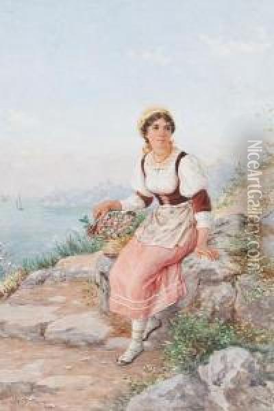 Portrait Of An Italian Peasant Girl Oil Painting - Luigi Olivetti