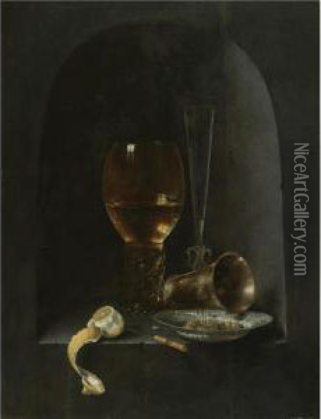 Still Life With A Roemer Oil Painting - Willem Claesz. Heda