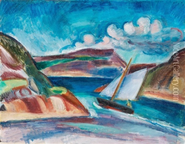 Landskap Med Segelbad, Bohuslan (landscape With Sailing Boat) Oil Painting - Goesta (Adrian G. Fabian) Sandels