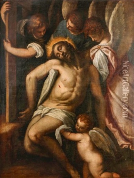 Le Christ Soutenu Par Des Anges Oil Painting - Jacopo Palma il Giovane
