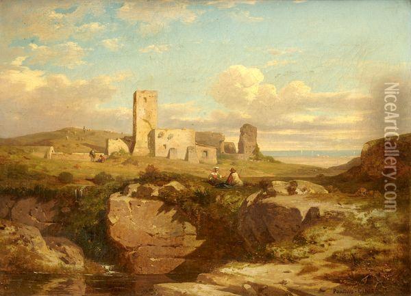 Couple De Bergers Devant Des Ruines En Italie Oil Painting - Antoine Ponthus-Cinier