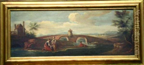 Peasants By A Bridge Oil Painting - Giuseppe Zais