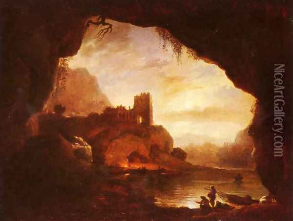 Landscape with castle ruins Oil Painting - Claude-joseph Vernet