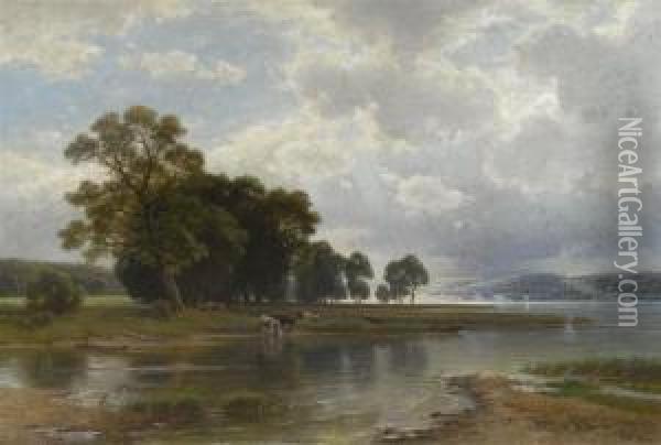 Cows At The Ammersee Lake Oil Painting - Paul Weber