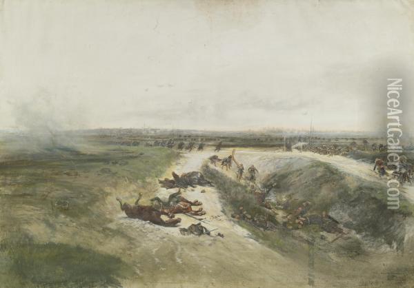 Une L'offensive Militaire: A Study For The Panorama Of The Battle Of Champigny Oil Painting - Jean Baptiste Edouard Detaille