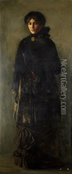 Portrait Of A Lady In A Black Dress (helene Dahl?) Oil Painting - Christian Pieper