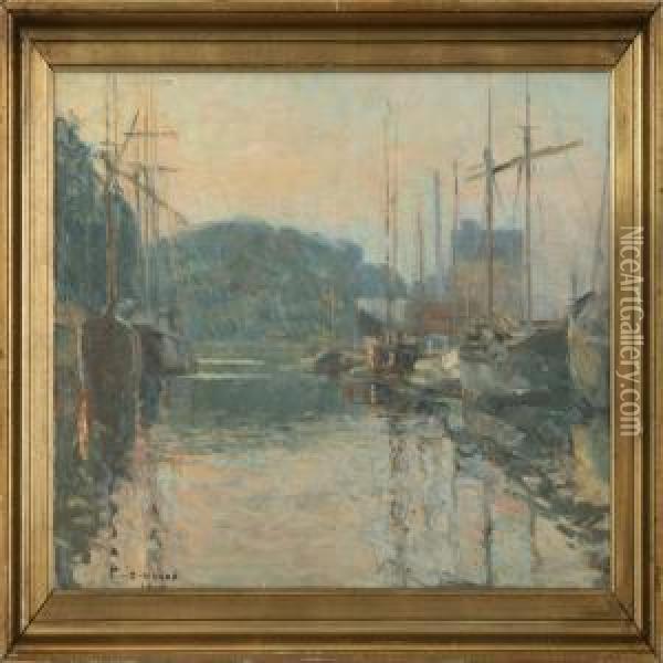 Habour Scene With Ships Oil Painting - Borge C. Nyrop