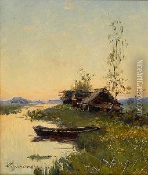 River Landscape Oil Painting - Feodor Petrovich Riznischenko