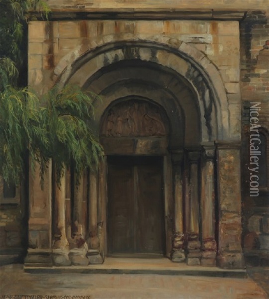The Entrance To Schlesvig Cathedral Oil Painting - Agnes Slott-Moller