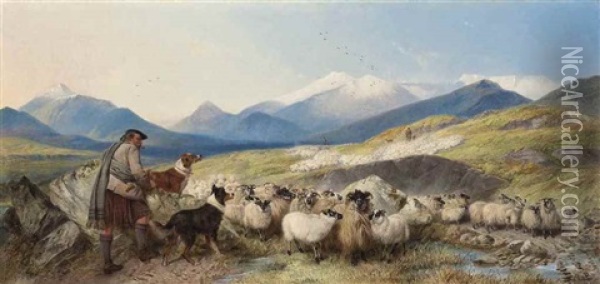 Sheep Gathering In Glen Spean, Scotland Oil Painting - Richard Ansdell
