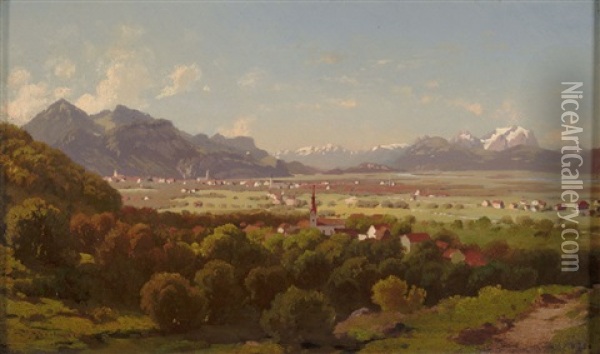 Blick Von Leichter Anhohe Auf Dornbirn Und Das Rheintal Mit Santismassiv Oil Painting - Paul Heitinger